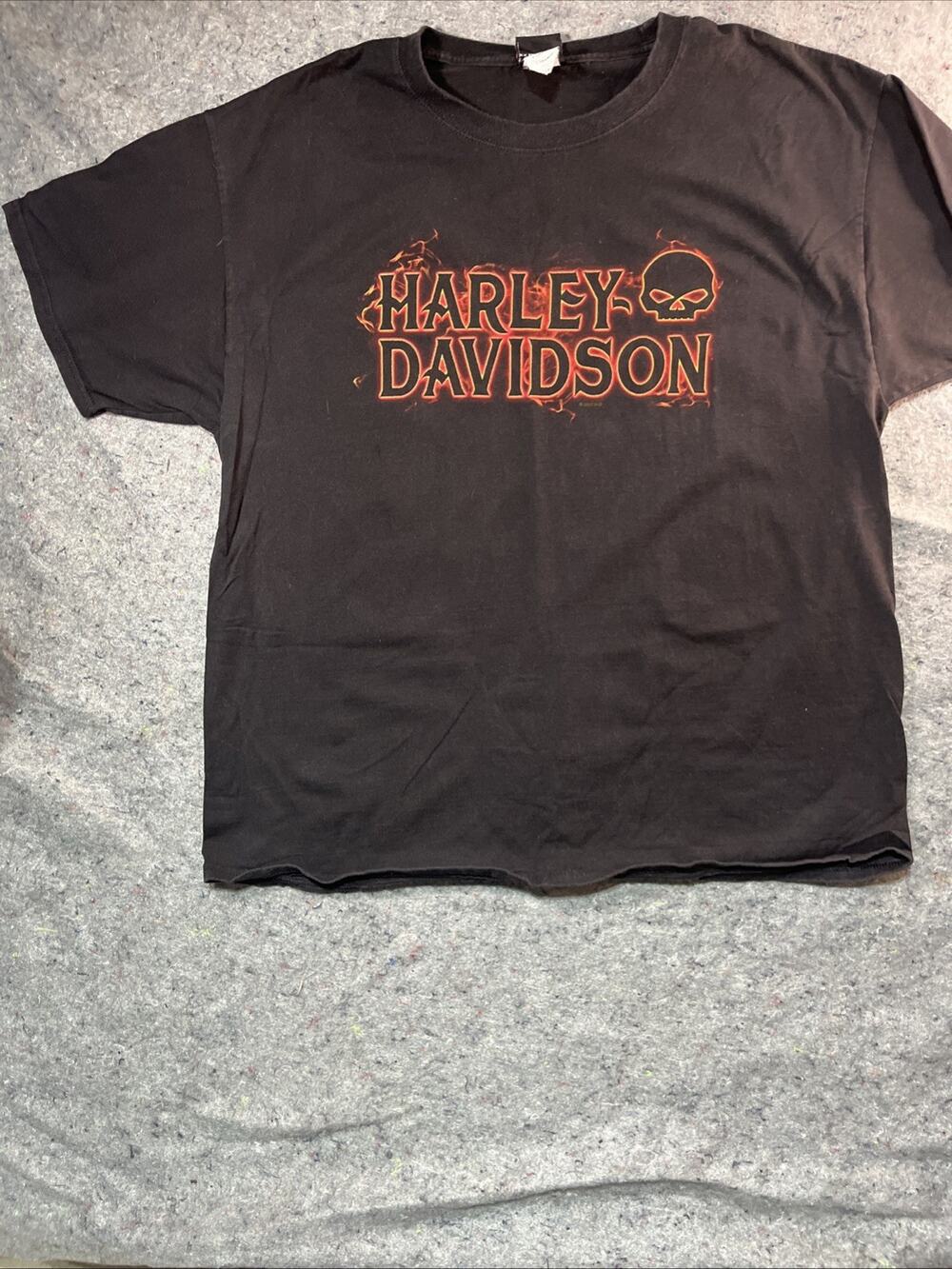 Vintage Y2K Men’s Harley Davidson Flame Motorcycle Skull Tshirt 21x27